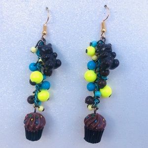 Chocolate teddy bear gummy cupcake earrings charm